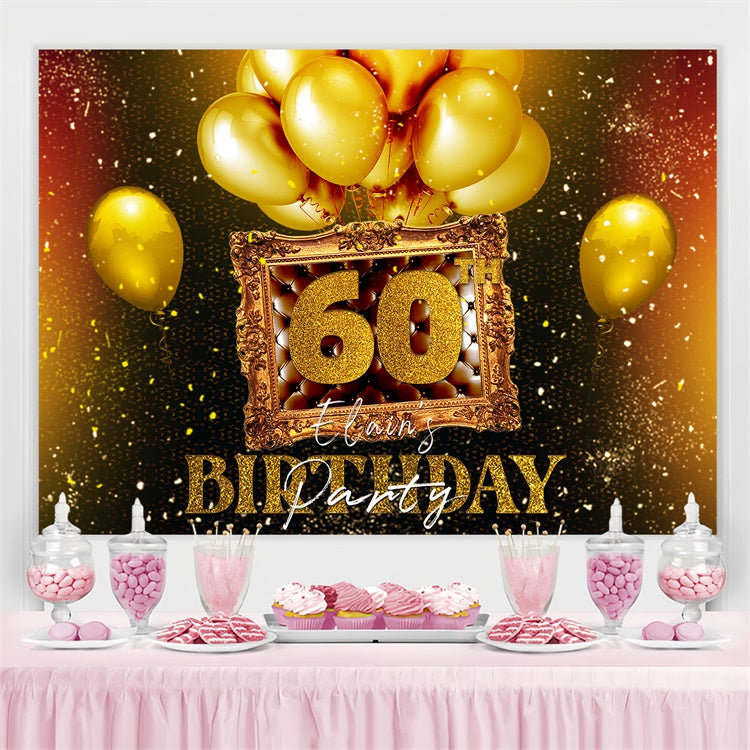 Toile de fond Anniversaire Personnalisé Cadre Ballon Doré 60e LXX4-23