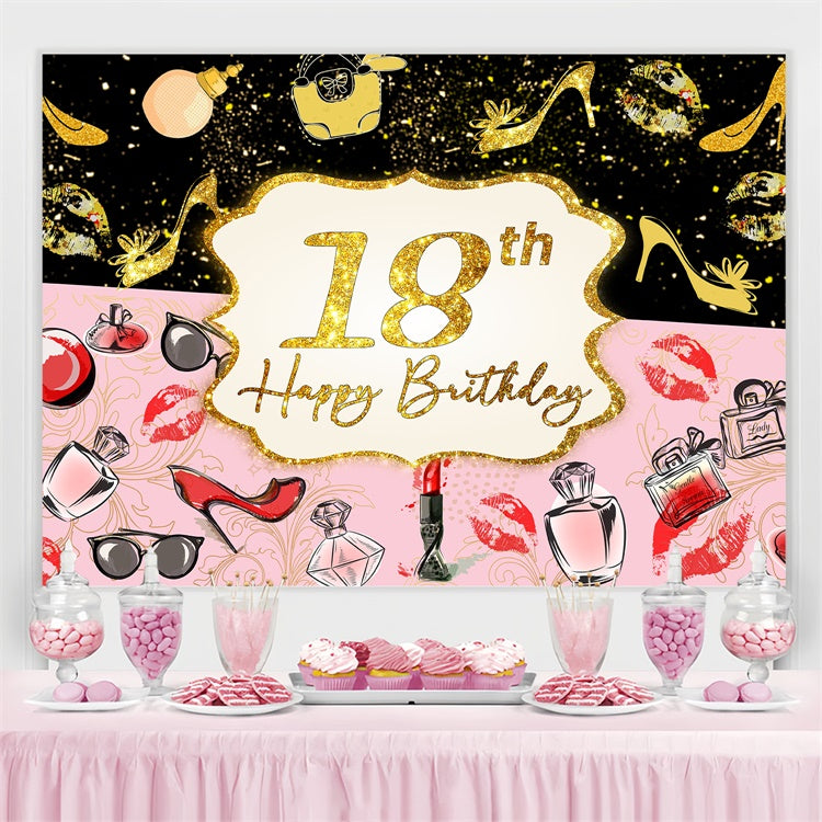 Toile de fond Deco Anniversaire Personnalisé Thème Maquillage Étincelles Or 18e LXX4-32