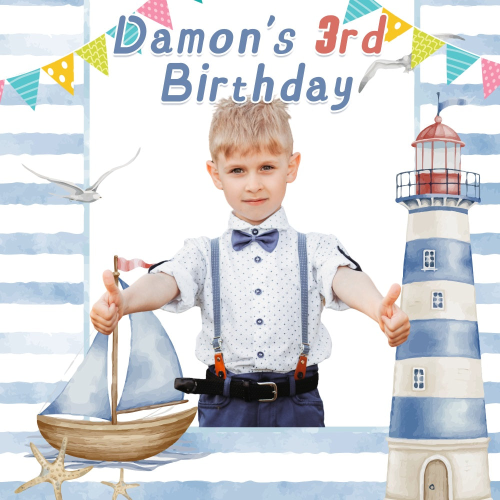Toile de fond Anniversaire Personnalisé Phare Bateau Voilier 3e LXX5-153