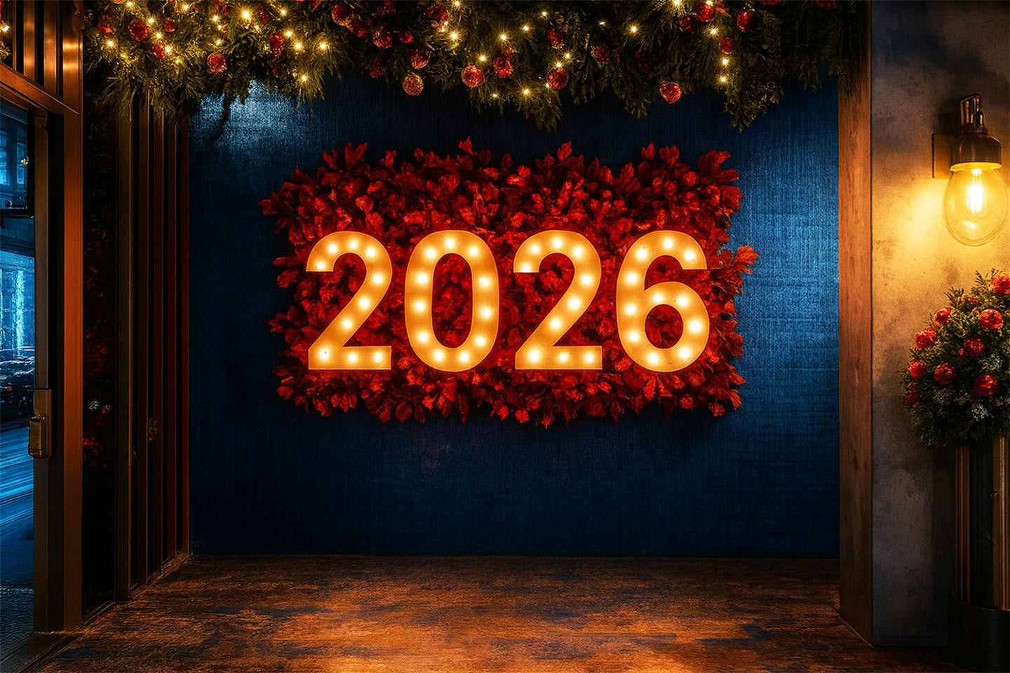 Fond pour le Nouvel An 2026 Décorations lumineuses festives Fond pour le Nouvel An LXX510-10