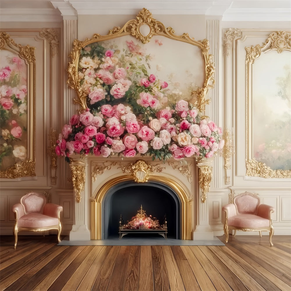 Fond victorien Fond vintage mur fleuri cheminée rose élégante LXX510-103