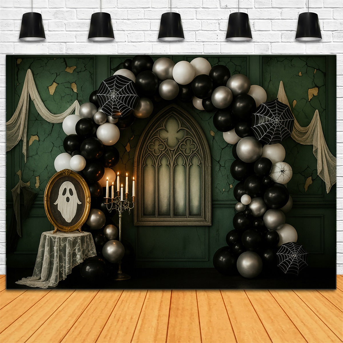Toile de fond murale vintage Arche gothique fantôme Ballons Toile de fond photo victorienne LXX510-106