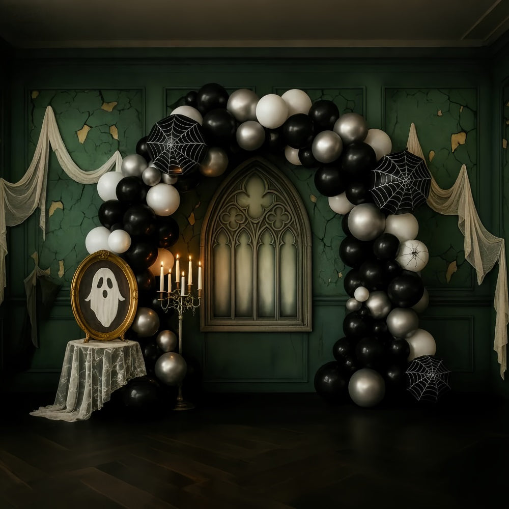Toile de fond murale vintage Arche gothique fantôme Ballons Toile de fond photo victorienne LXX510-106