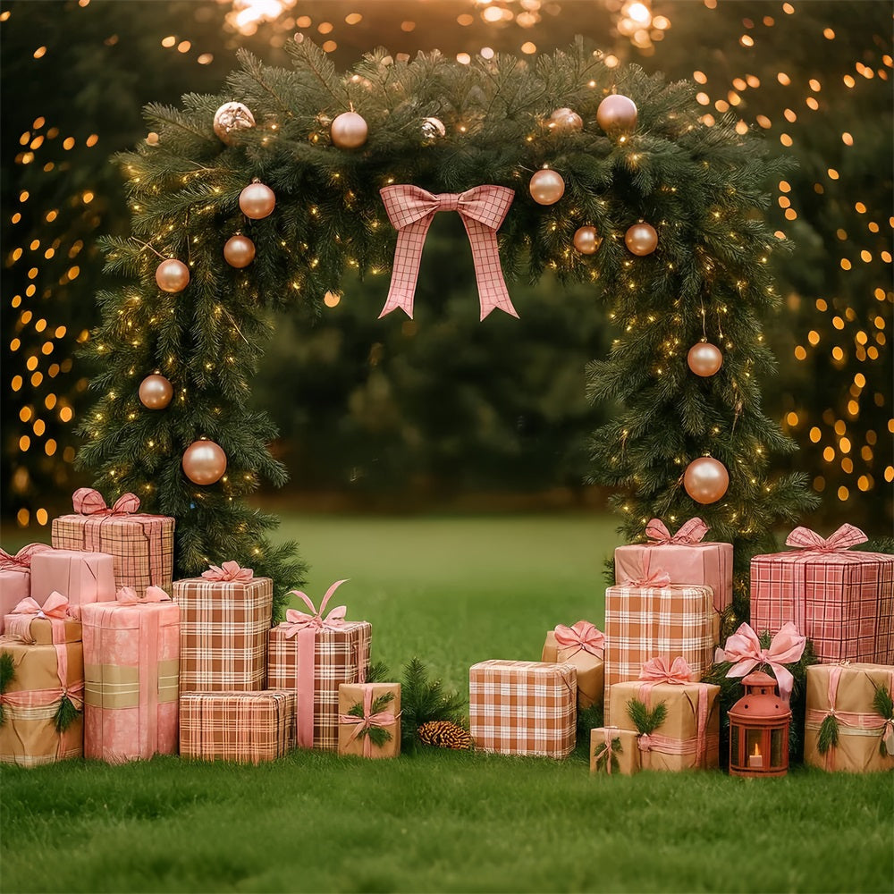 Fond avec nœud rose Guirlande de cadeaux roses Arche Fond de Noël LXX510-136