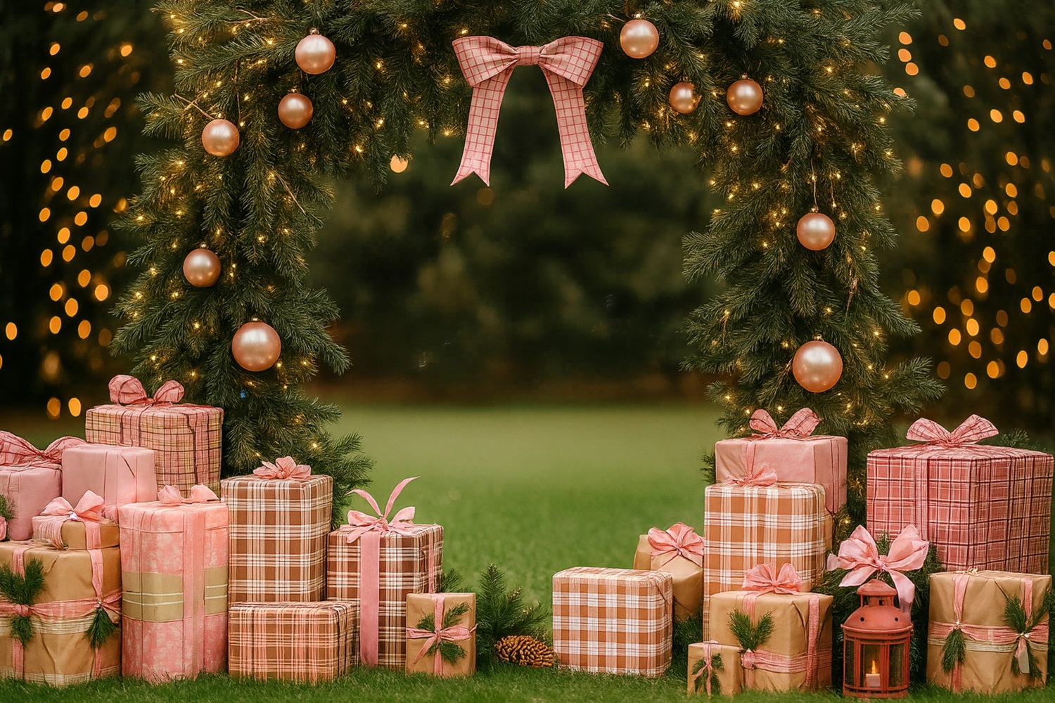 Fond avec nœud rose Guirlande de cadeaux roses Arche Fond de Noël LXX510-136