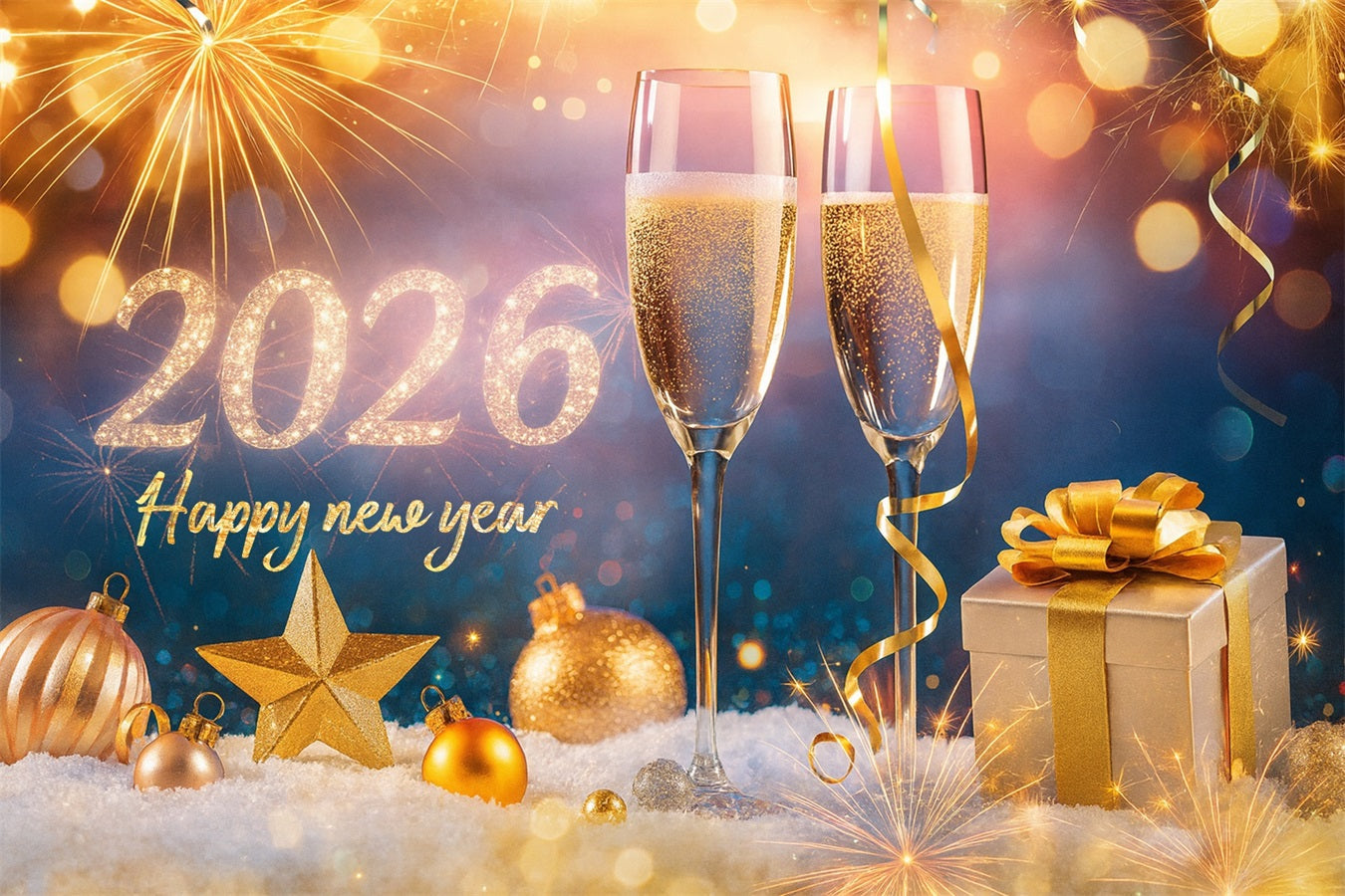 Fond « Bonne année 2026 » Verres de champagne Santé Fond pour le réveillon du Nouvel An LXX510-15