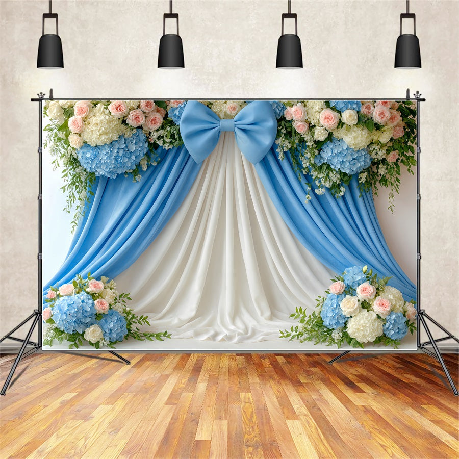 Grand fond avec nœud Fleurs bleues Élégance drapée Fond floral LXX510-153