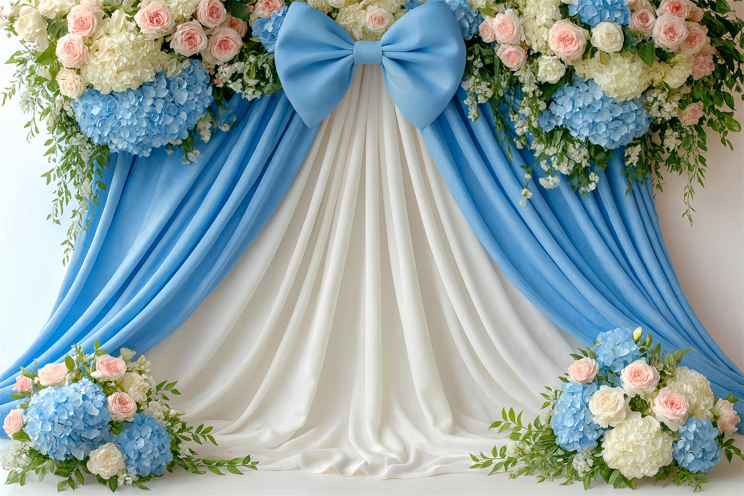 Grand fond avec nœud Fleurs bleues Élégance drapée Fond floral LXX510-153