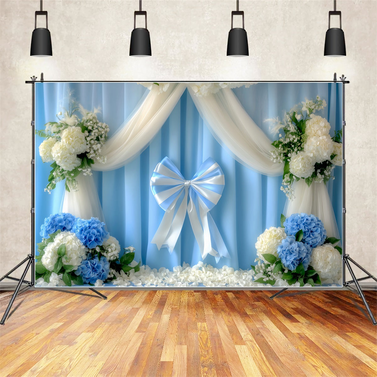 Fond avec nœud Ruban blanc et bleu Jardin Fond floral LXX510-154