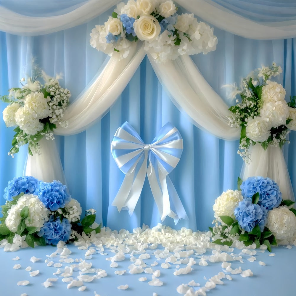 Fond avec nœud Ruban blanc et bleu Jardin Fond floral LXX510-154