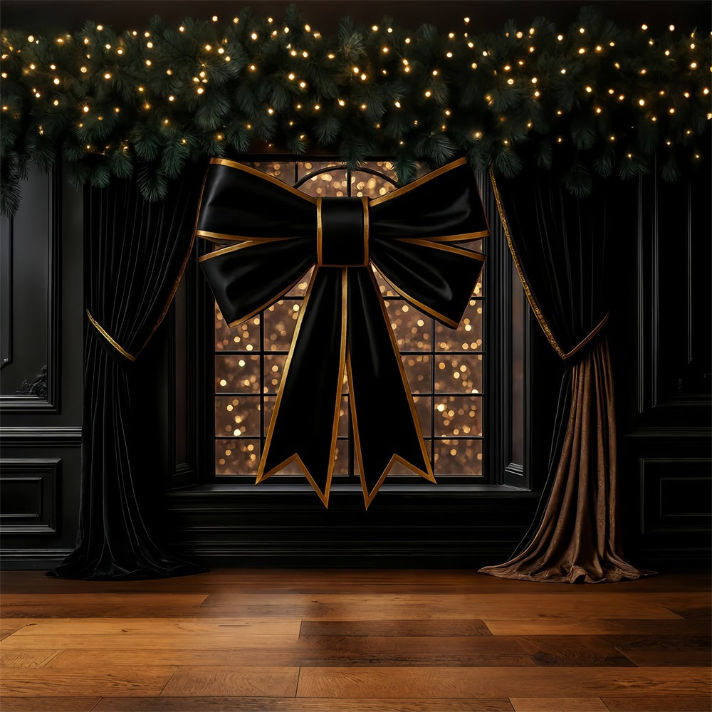 Grand fond avec nœud, fenêtre élégante noir et or, fond photo de Noël LXX510-156
