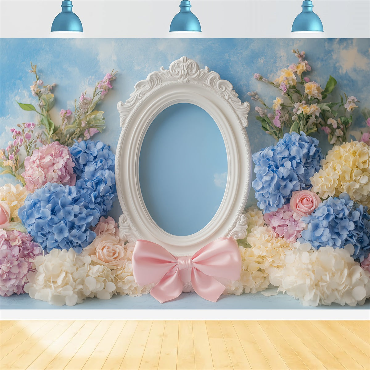 Fond avec nœud rose, cadre floral pastel, fond fleuri LXX510-160