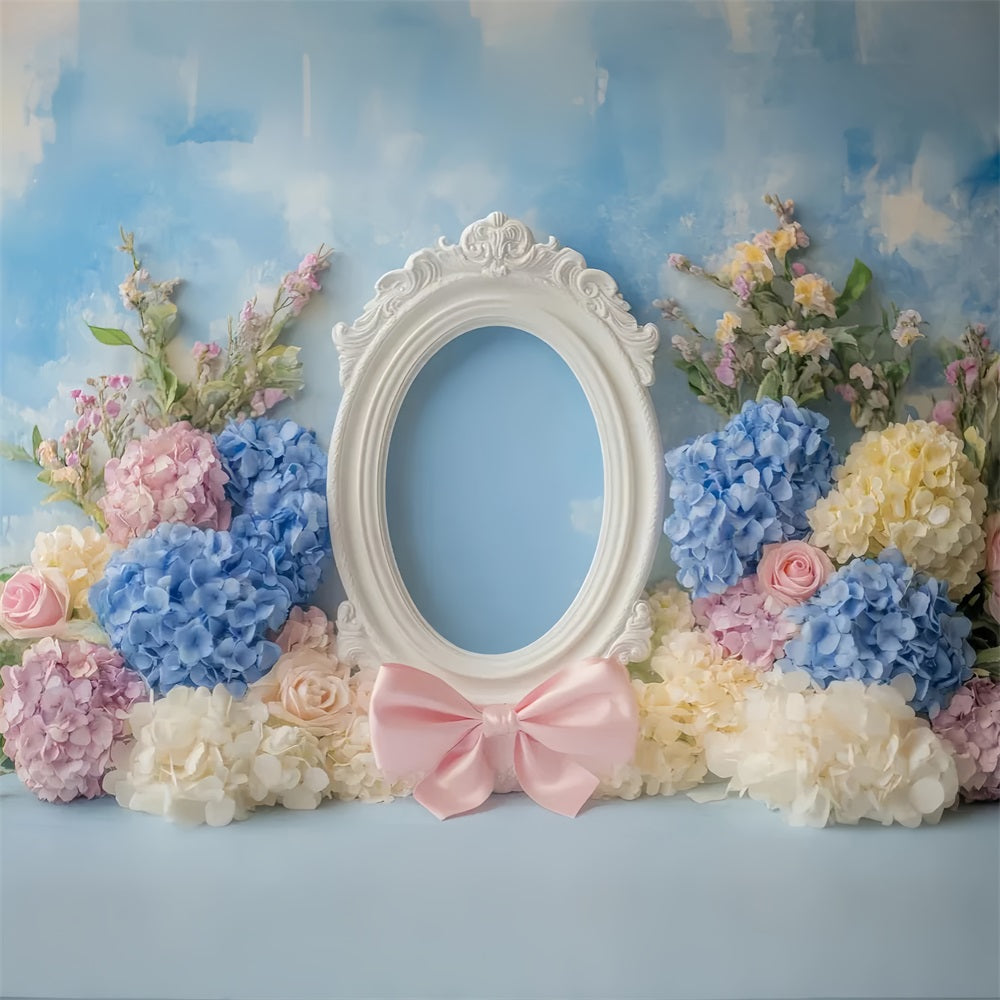 Fond avec nœud rose, cadre floral pastel, fond fleuri LXX510-160
