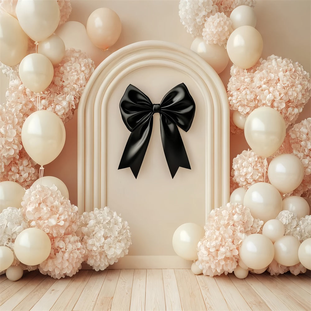 Toile de fond avec nœud noir Ballons crème Ruban noir Toile de fond florale LXX510-165