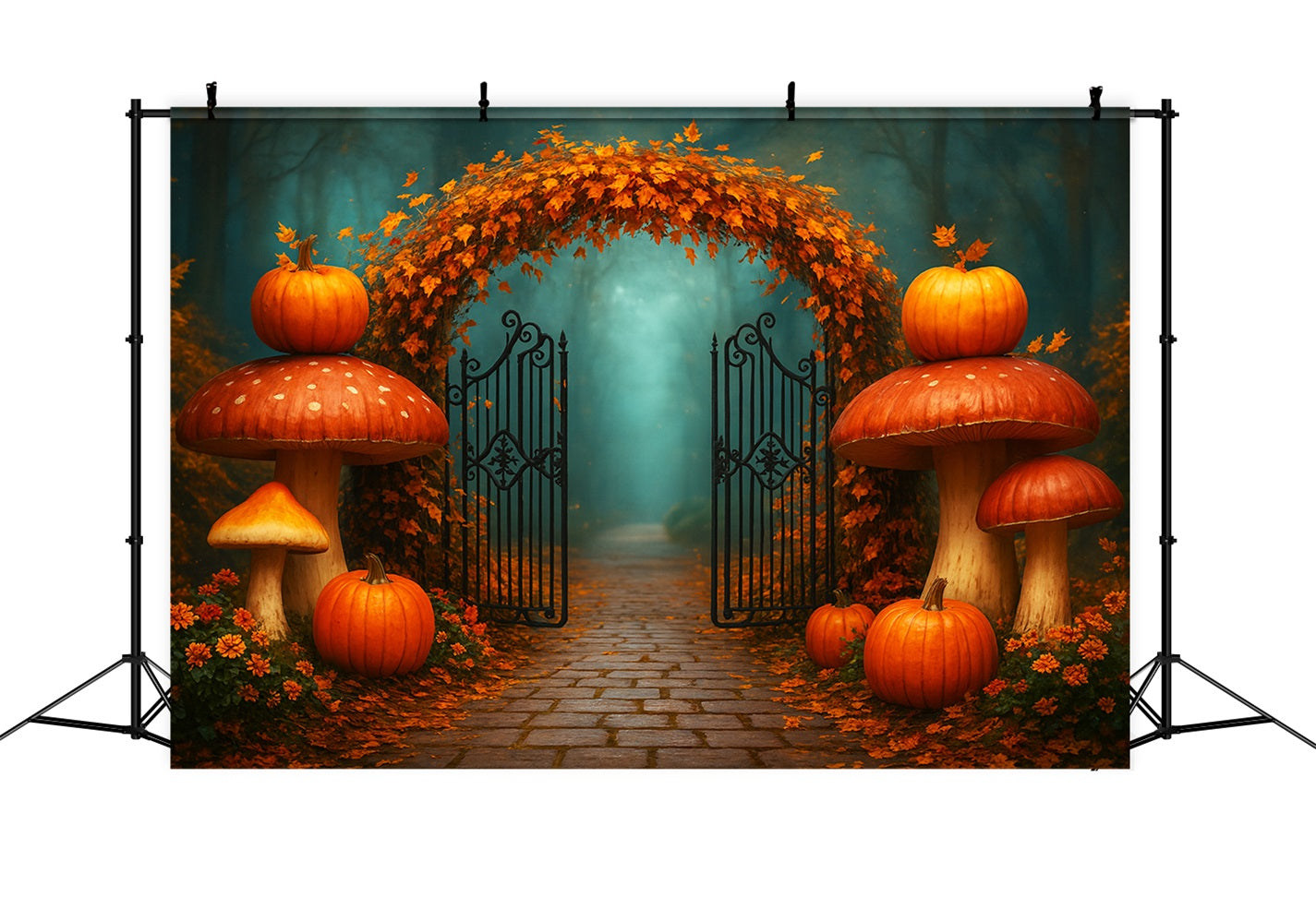 Fond porte citrouilles Arche d'érable Chemin forestier Fonds Thanksgiving LXX510-20