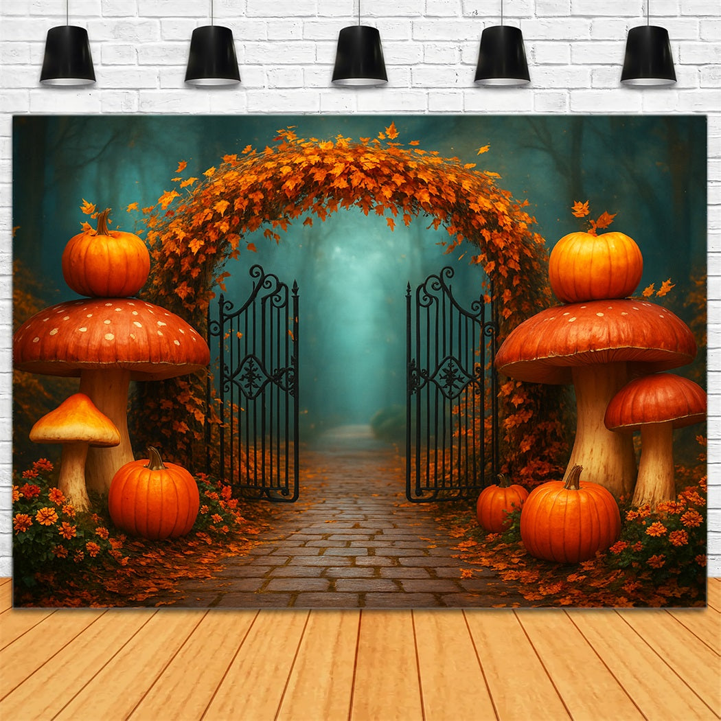 Fond porte citrouilles Arche d'érable Chemin forestier Fonds Thanksgiving LXX510-20
