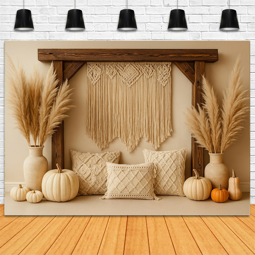 Fond photo citrouille Boho Pampas Coin douillet Fond Thanksgiving LXX510-24