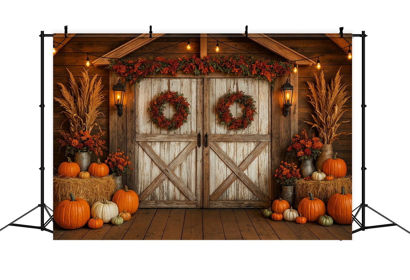 Fond ferme Grange rustique Couronnes d'automne Idées de fonds Thanksgiving LXX510-27