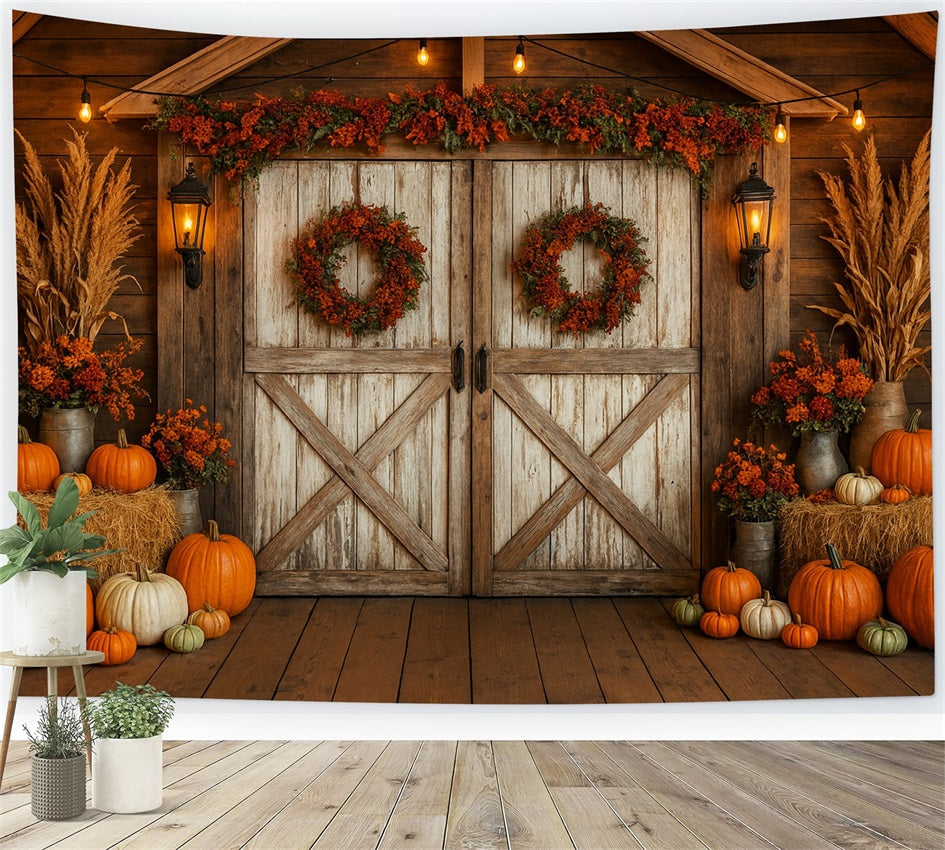 Fond ferme Grange rustique Couronnes d'automne Idées de fonds Thanksgiving LXX510-27