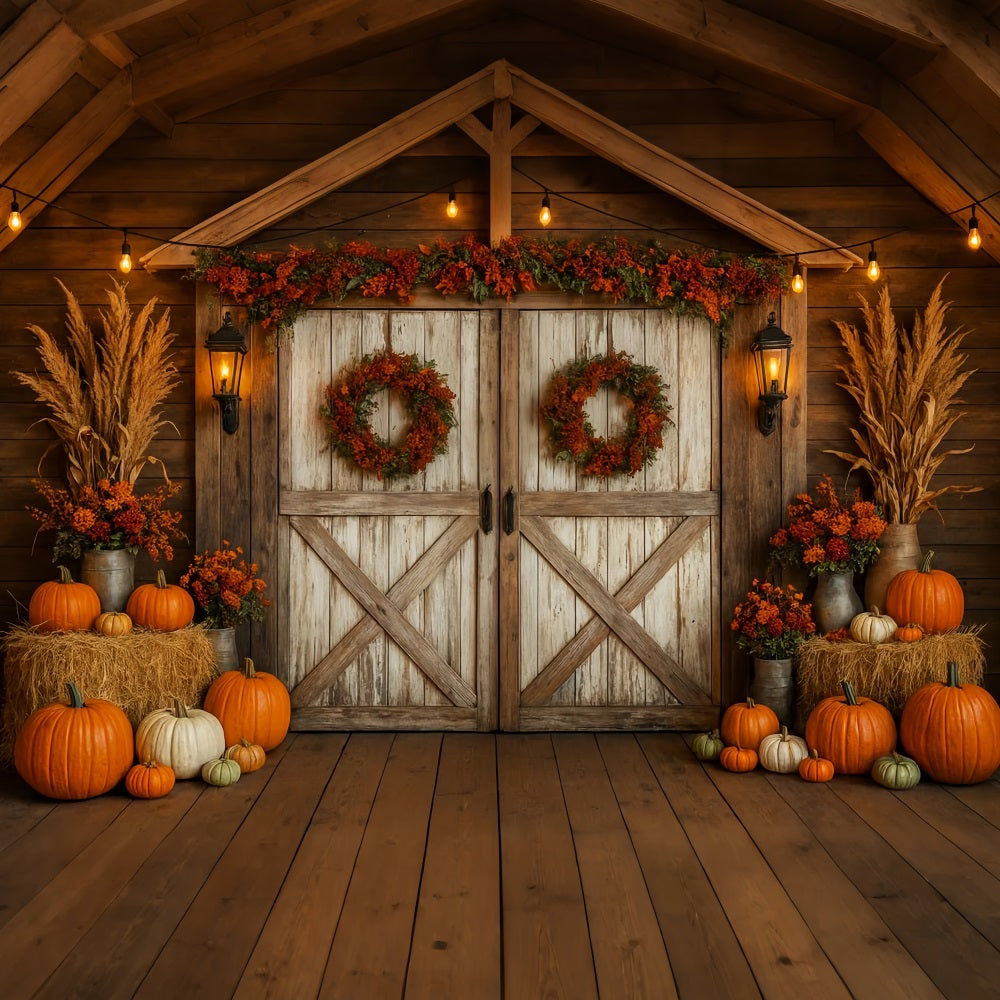 Fond ferme Grange rustique Couronnes d'automne Idées de fonds Thanksgiving LXX510-27