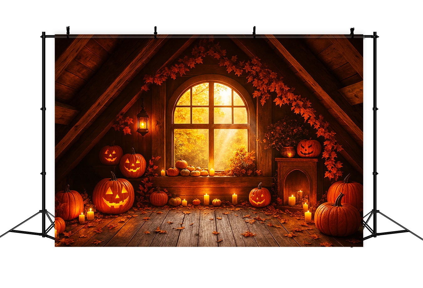Fond ferme Grenier confortable Lueur de citrouille Fond Happy Thanksgiving LXX510-29