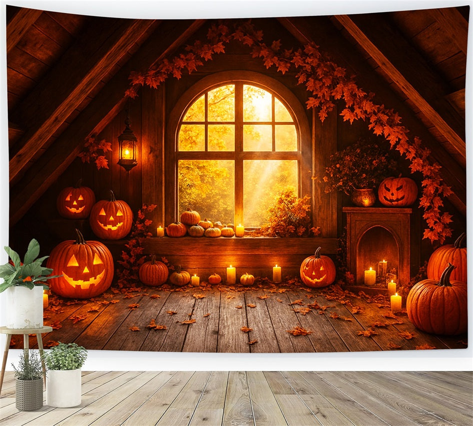 Fond ferme Grenier confortable Lueur de citrouille Fond Happy Thanksgiving LXX510-29
