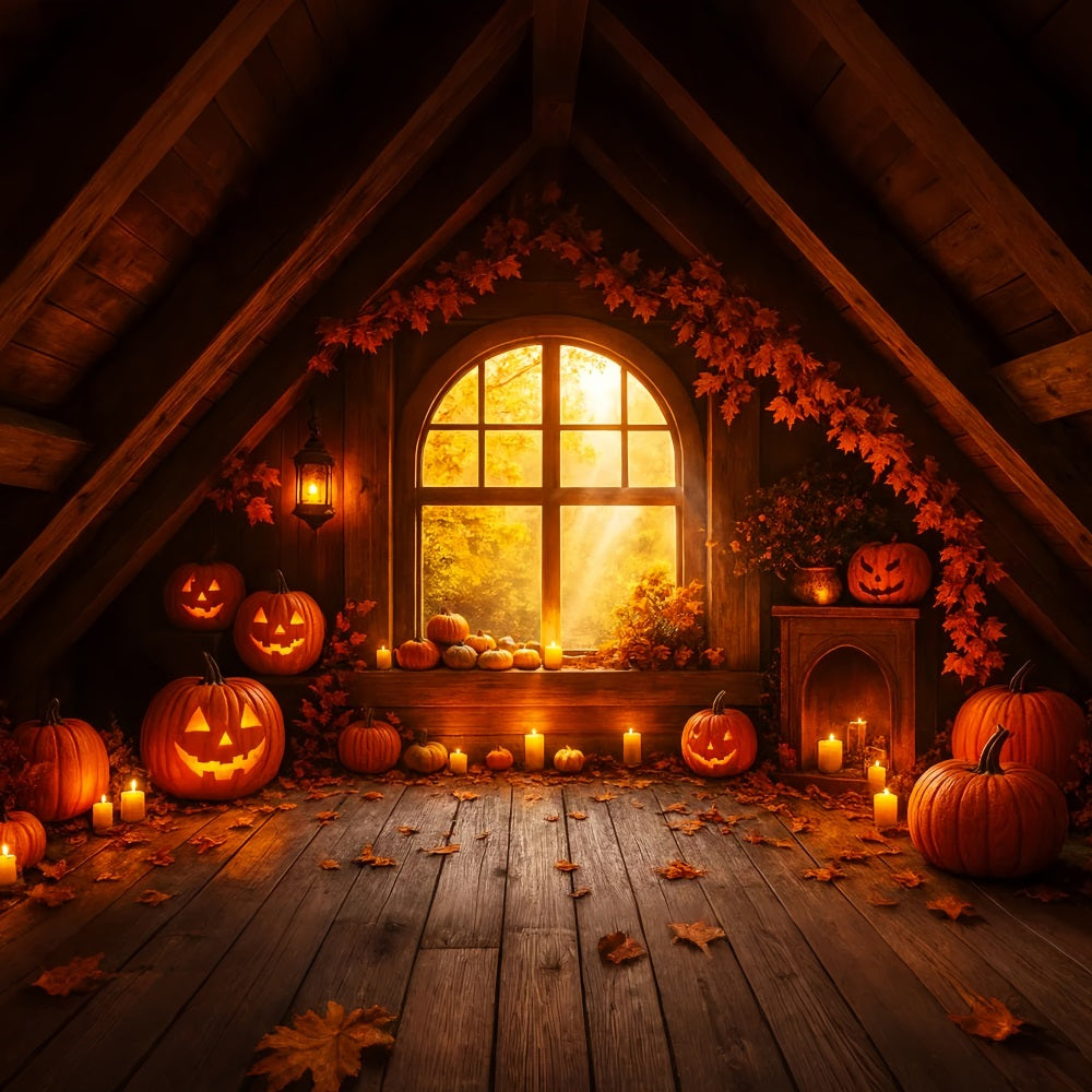 Fond ferme Grenier confortable Lueur de citrouille Fond Happy Thanksgiving LXX510-29