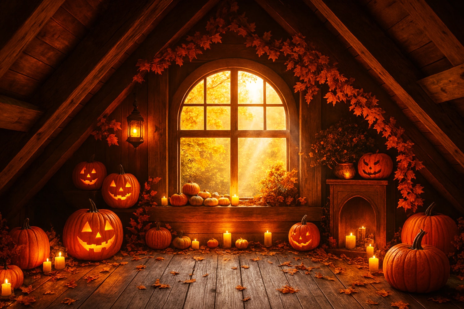 Fond ferme Grenier confortable Lueur de citrouille Fond Happy Thanksgiving LXX510-29