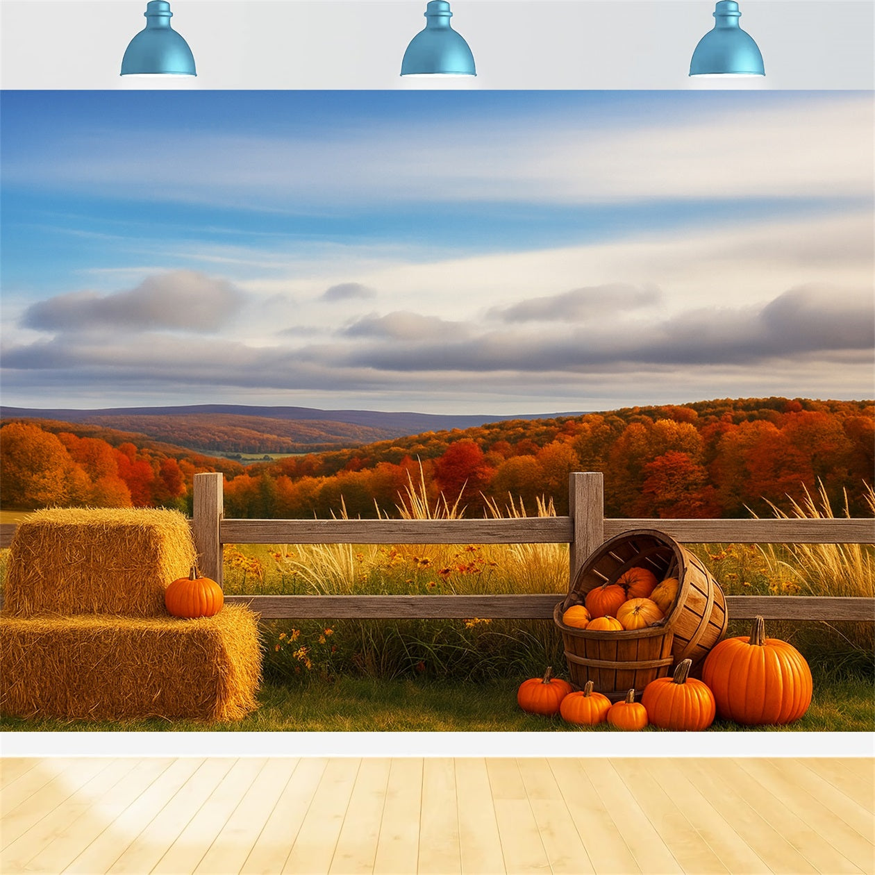 Fond de ferme Collines automnales Récolte de citrouilles Fond Joyeux Thanksgiving LXX510-47