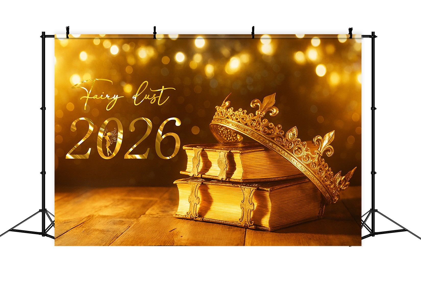 Fond pour le Nouvel An 2026 Couronne dorée Fée Scintillements Fond pour le Nouvel An LXX510-6