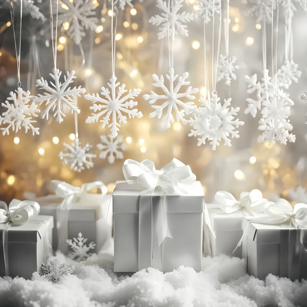 Fond flocons de neige Boîtes-cadeaux blanches Scintillement Fonds photo hiver LXX510-61