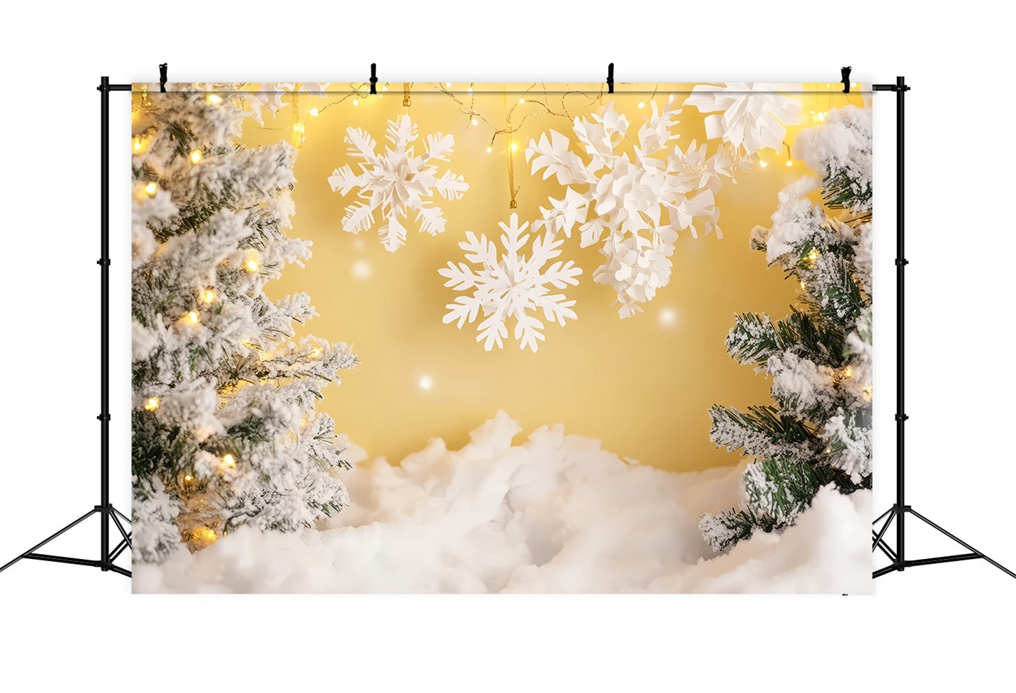 Fonds flocons de neige Lueur dorée Forêt enneigée Fond hiver LXX510-62