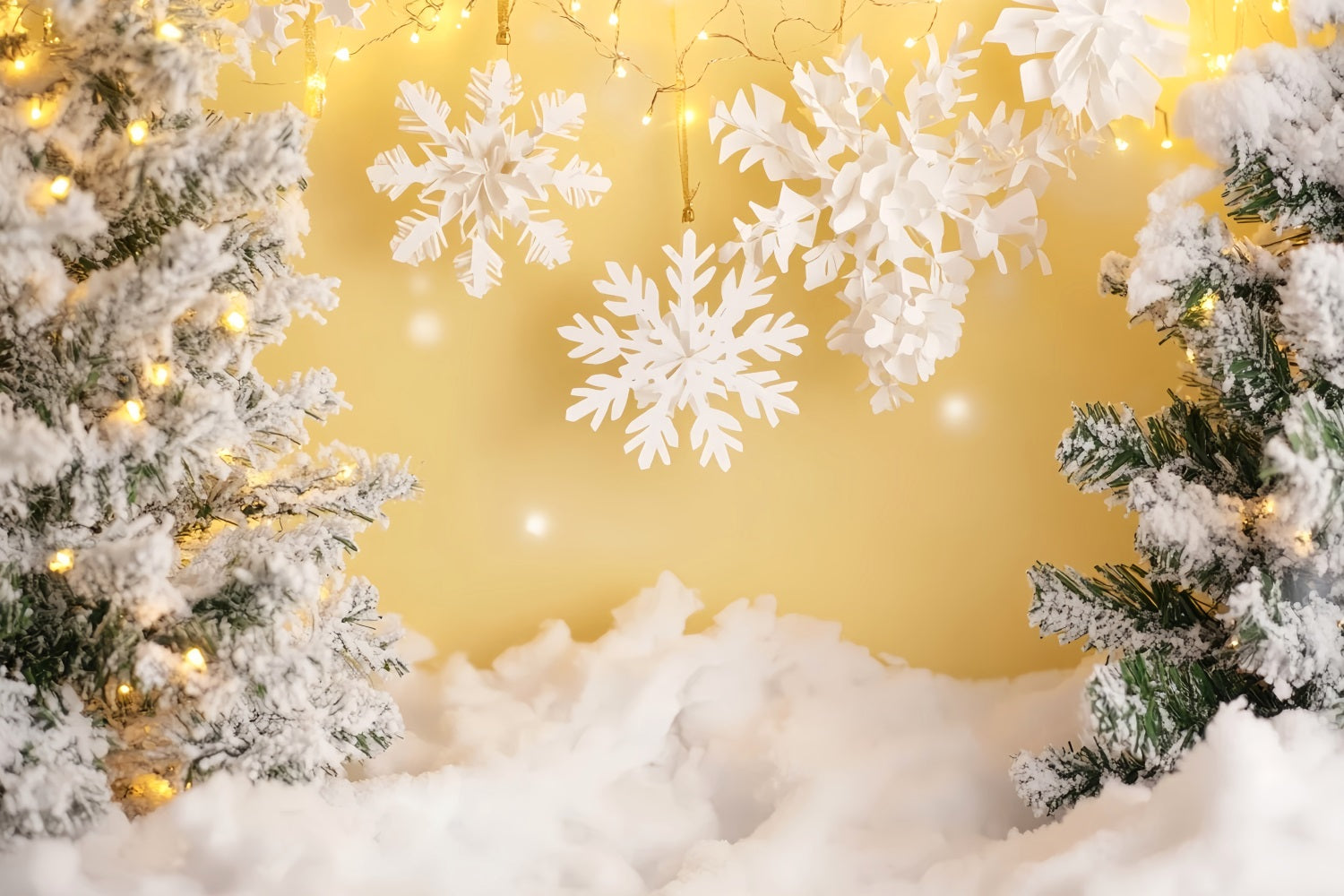Fonds flocons de neige Lueur dorée Forêt enneigée Fond hiver LXX510-62