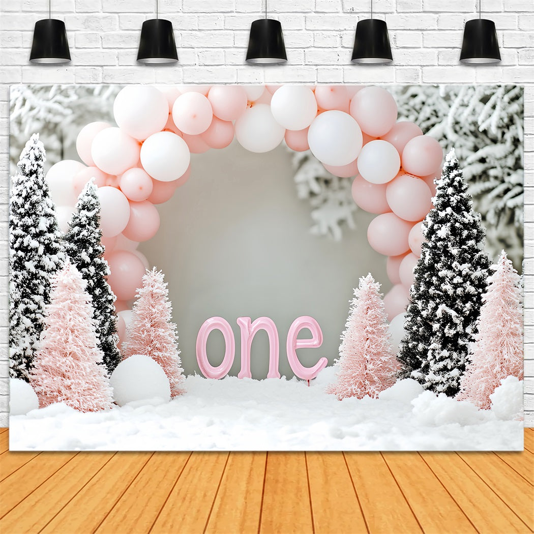 Fond neige hivernale Ballons roses Anniversaire Pays des merveilles Fonds hiver LXX510-63