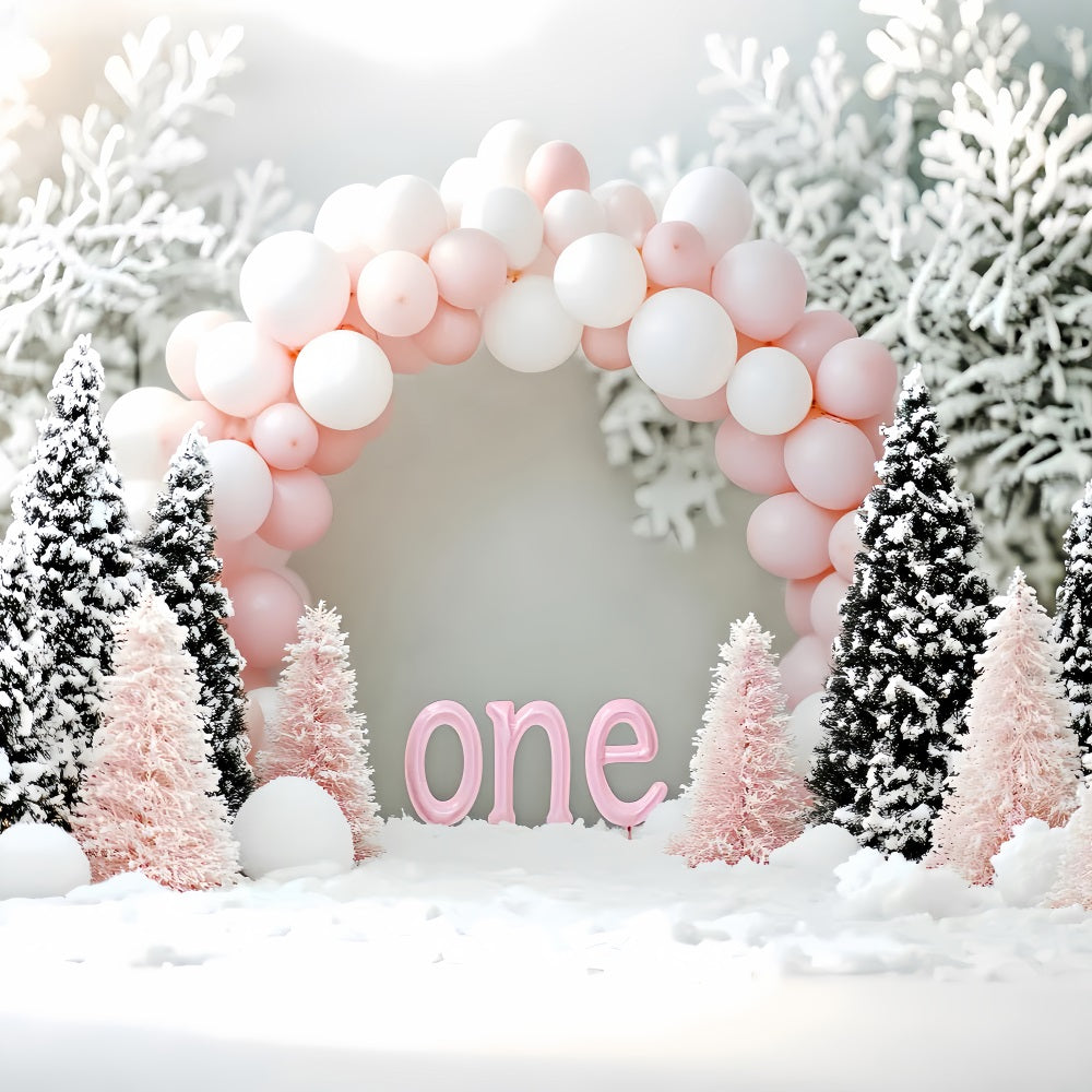 Fond neige hivernale Ballons roses Anniversaire Pays des merveilles Fonds hiver LXX510-63