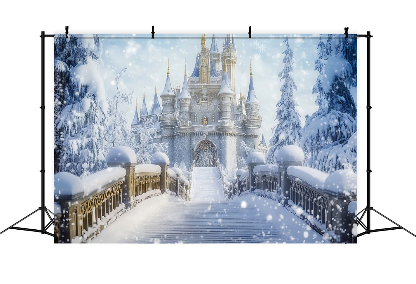 Fond Wonderland Château enneigé Pont Fond photographique hivernal fantastique LXX510-64