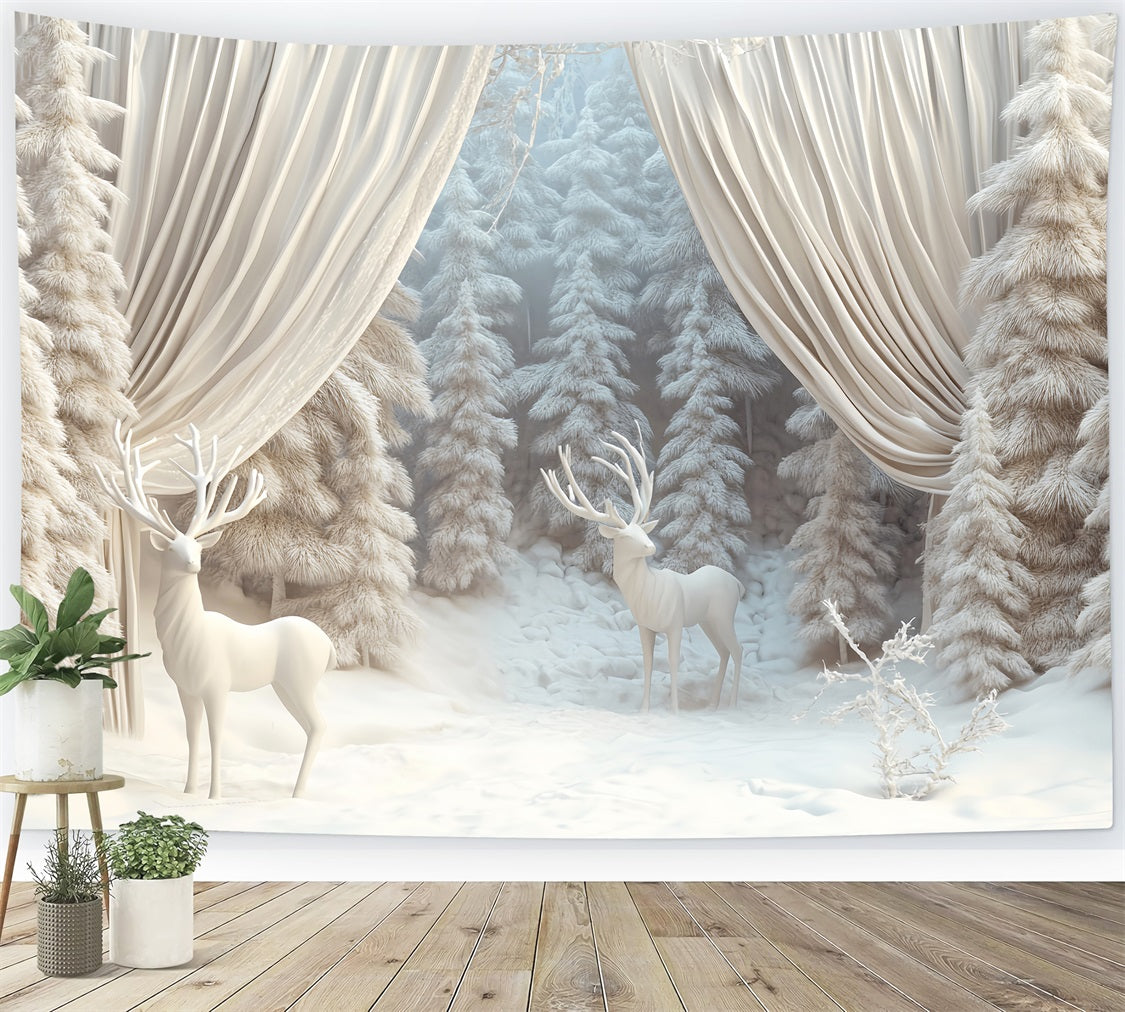 Fond forêt hivernale Renne blanc Forêt givrée Fond hivernal LXX510-67