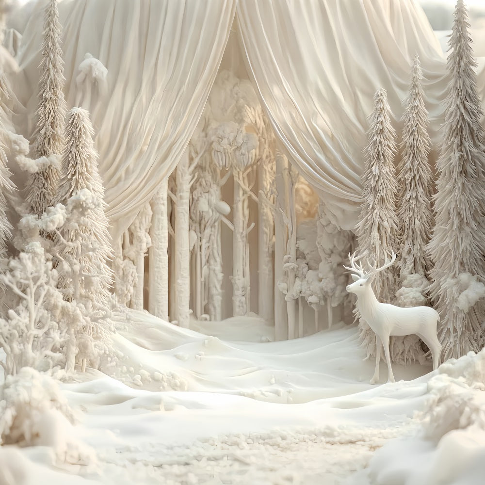 Fond Wonderland Renne ivoire Forêt hivernale Fonds hivernaux LXX510-68