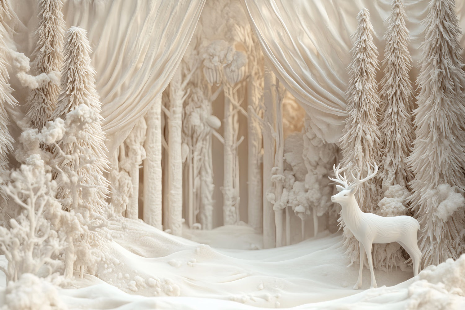 Fond Wonderland Renne ivoire Forêt hivernale Fonds hivernaux LXX510-68