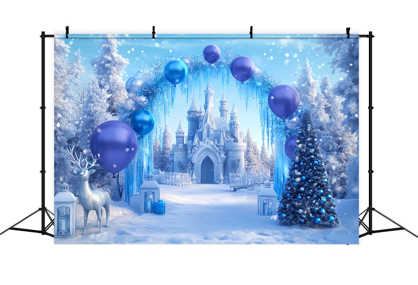 Fond Winter Wonderland Château bleu Ballon Wonderland Fonds hivernaux LXX510-69