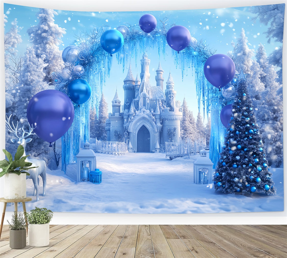 Fond Winter Wonderland Château bleu Ballon Wonderland Fonds hivernaux LXX510-69