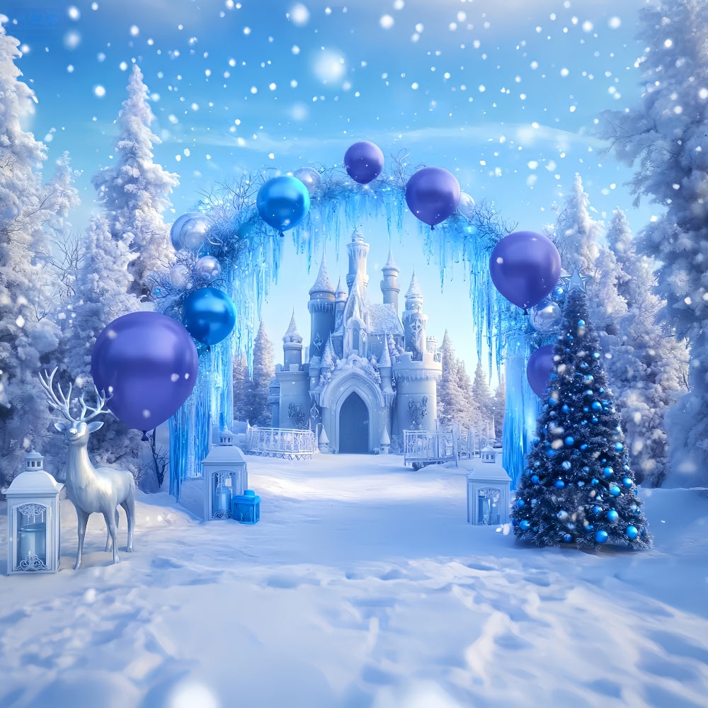 Fond Winter Wonderland Château bleu Ballon Wonderland Fonds hivernaux LXX510-69