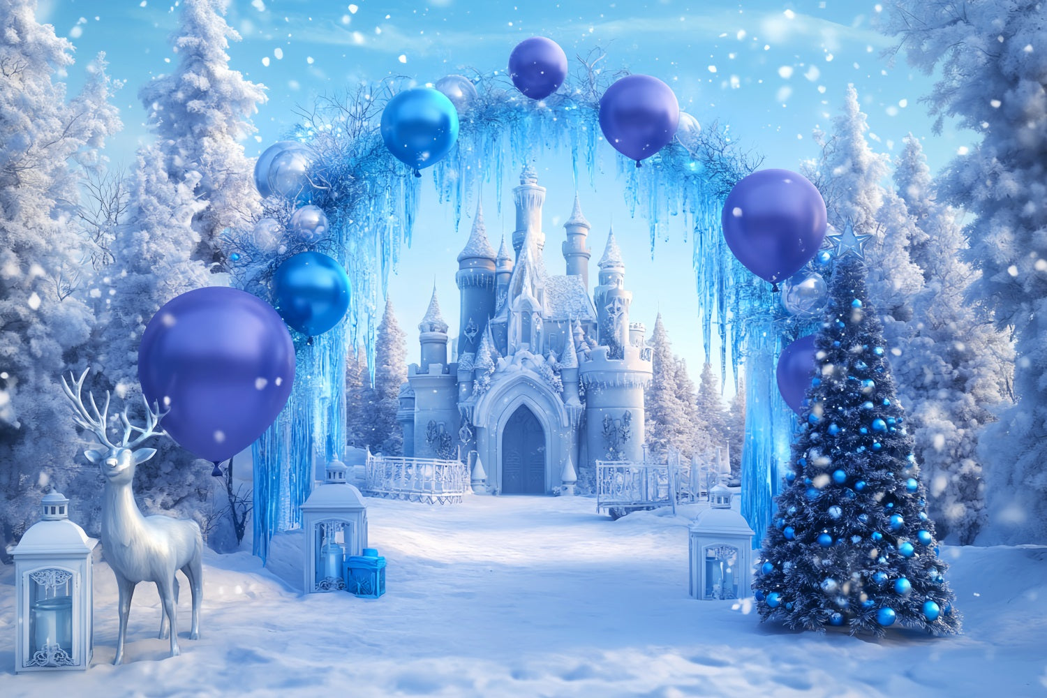 Fond Winter Wonderland Château bleu Ballon Wonderland Fonds hivernaux LXX510-69