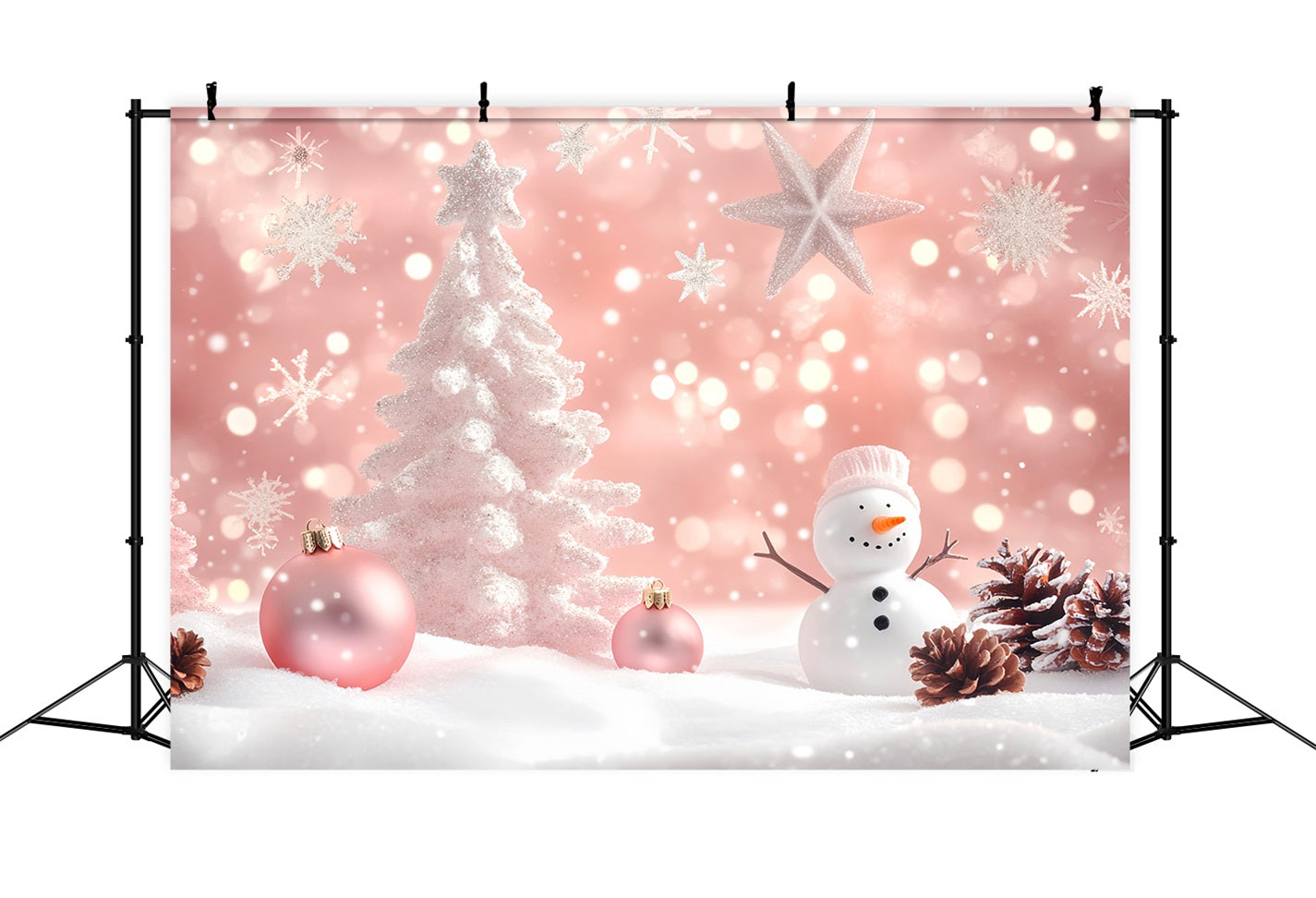 Fond photo hivernal Bonhomme de neige rose Charme des fêtes Fond flocon de neige LXX510-71