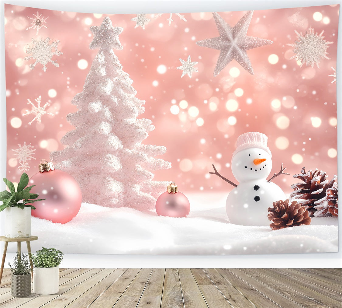 Fond photo hivernal Bonhomme de neige rose Charme des fêtes Fond flocon de neige LXX510-71