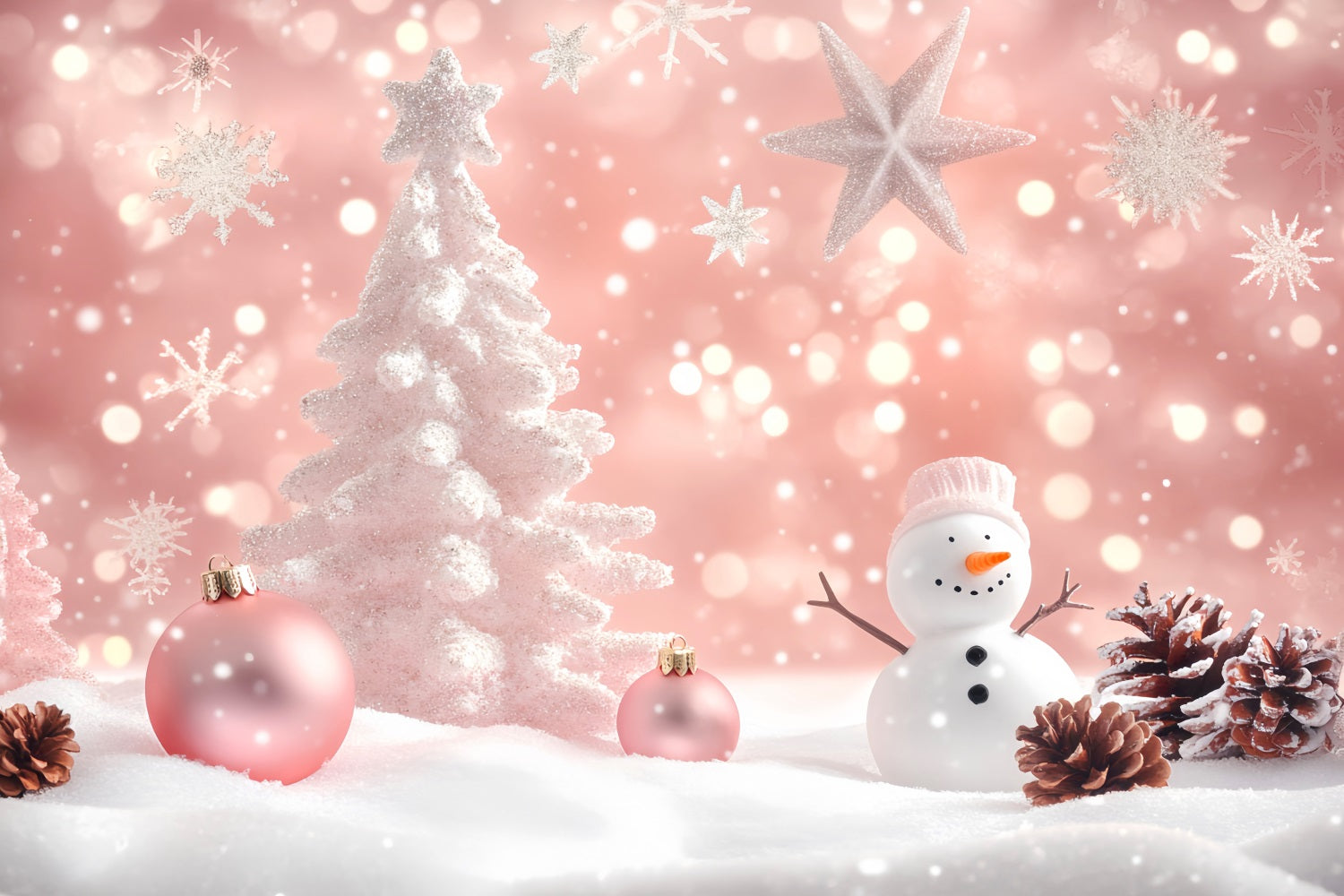 Fond photo hivernal Bonhomme de neige rose Charme des fêtes Fond flocon de neige LXX510-71