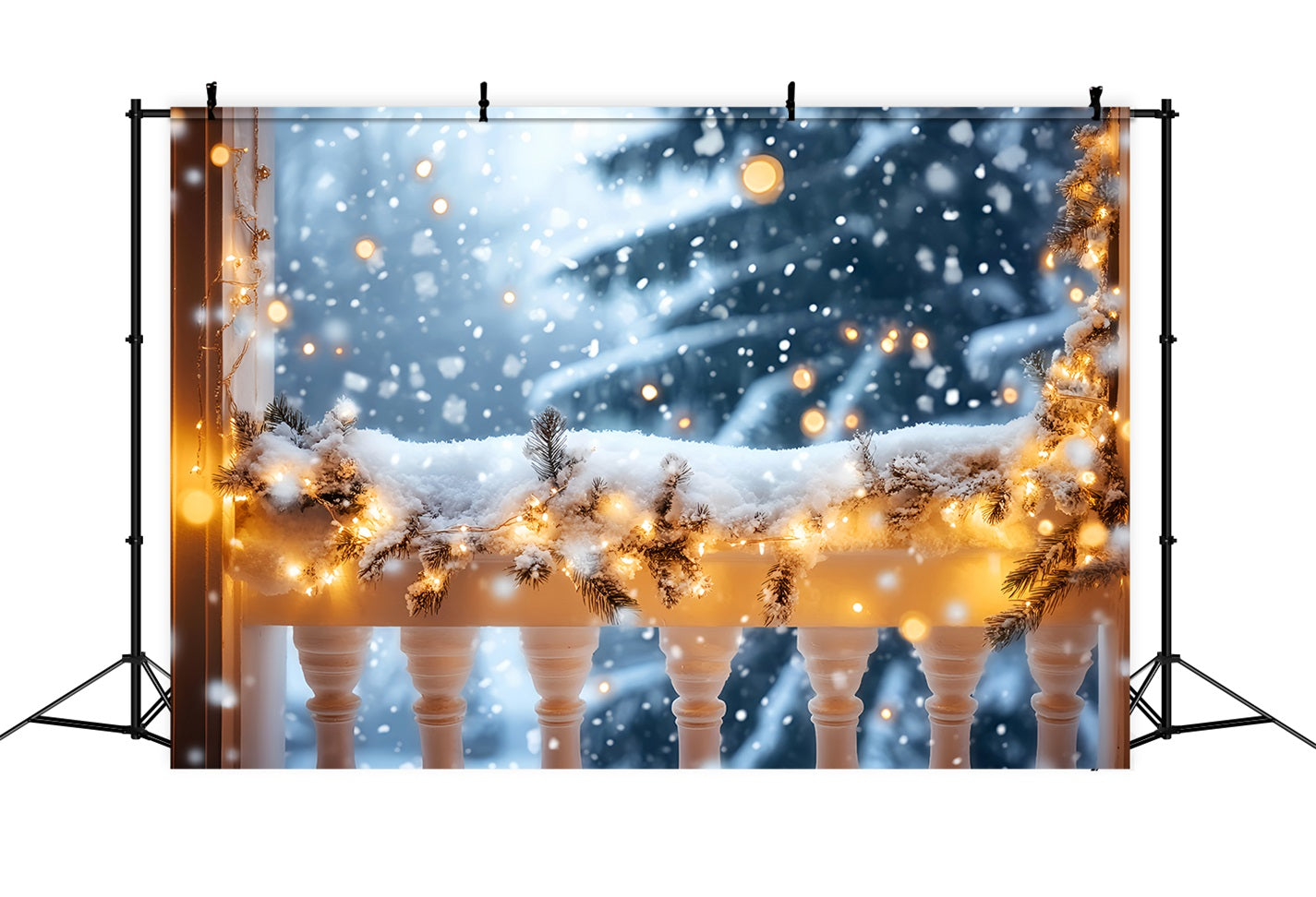 Fond neige hivernal Balcon enneigé Lumières dorées Fonds hivernaux LXX510-73