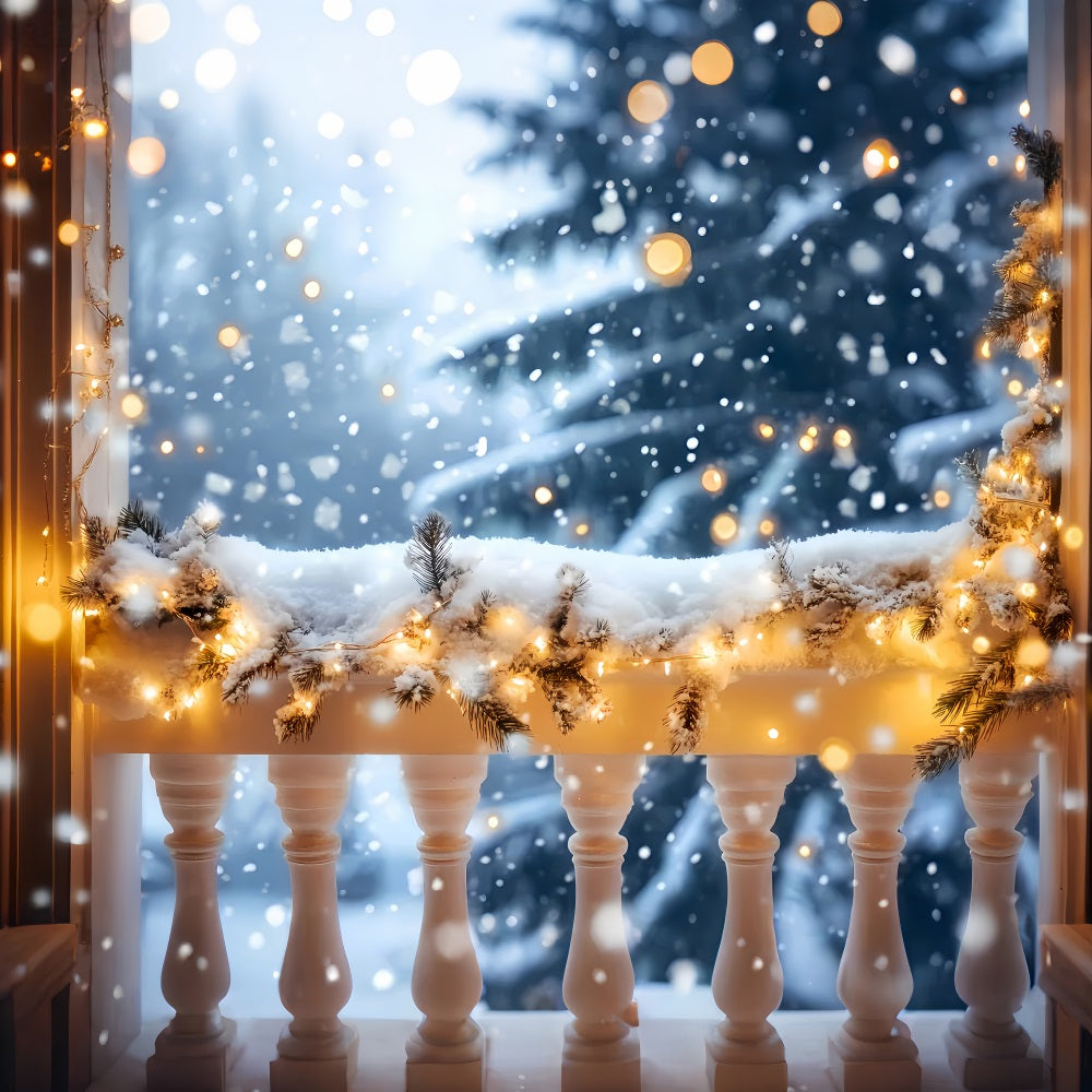 Fond neige hivernal Balcon enneigé Lumières dorées Fonds hivernaux LXX510-73