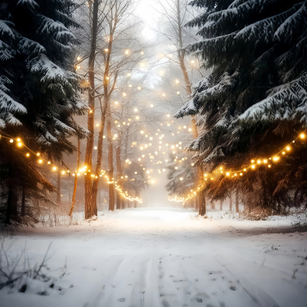 Fond d'hiver Forêt Forêt enneigée Guirlandes lumineuses Fonds photo d'hiver LXX510-75