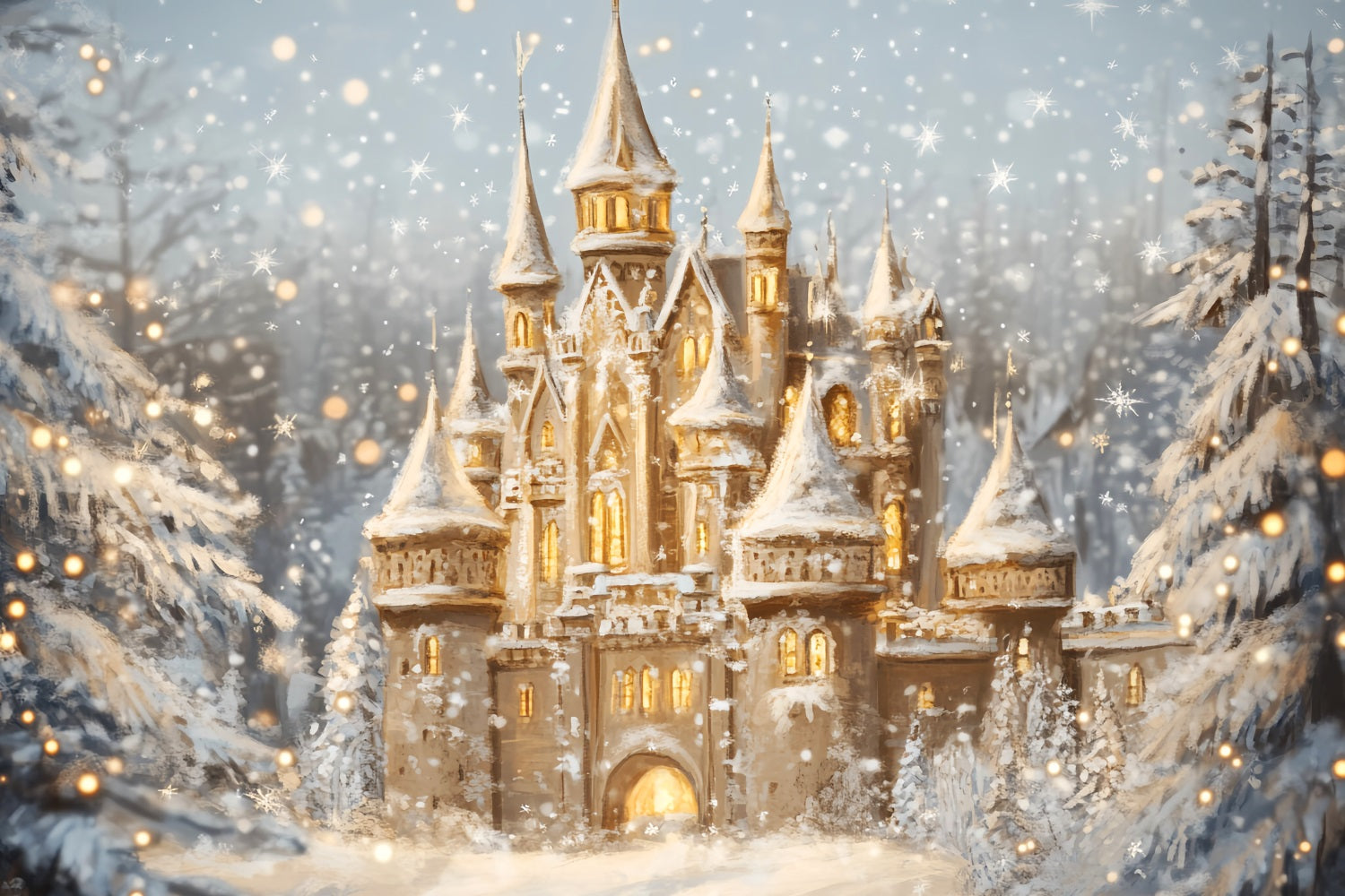 Fond Winter Wonderland Chalet douillet Lueur de neige Fonds d'hiver LXX510-78